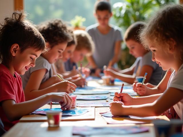 子供から大人までがアート制作に参加し、笑顔で交流するコミュニティワークショップ